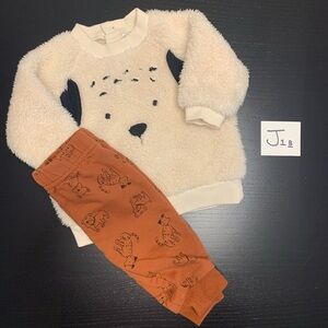 🐶 PL Baby 3m (0-3m) Fuzzy Puppy Sweater and Brown Pants Set